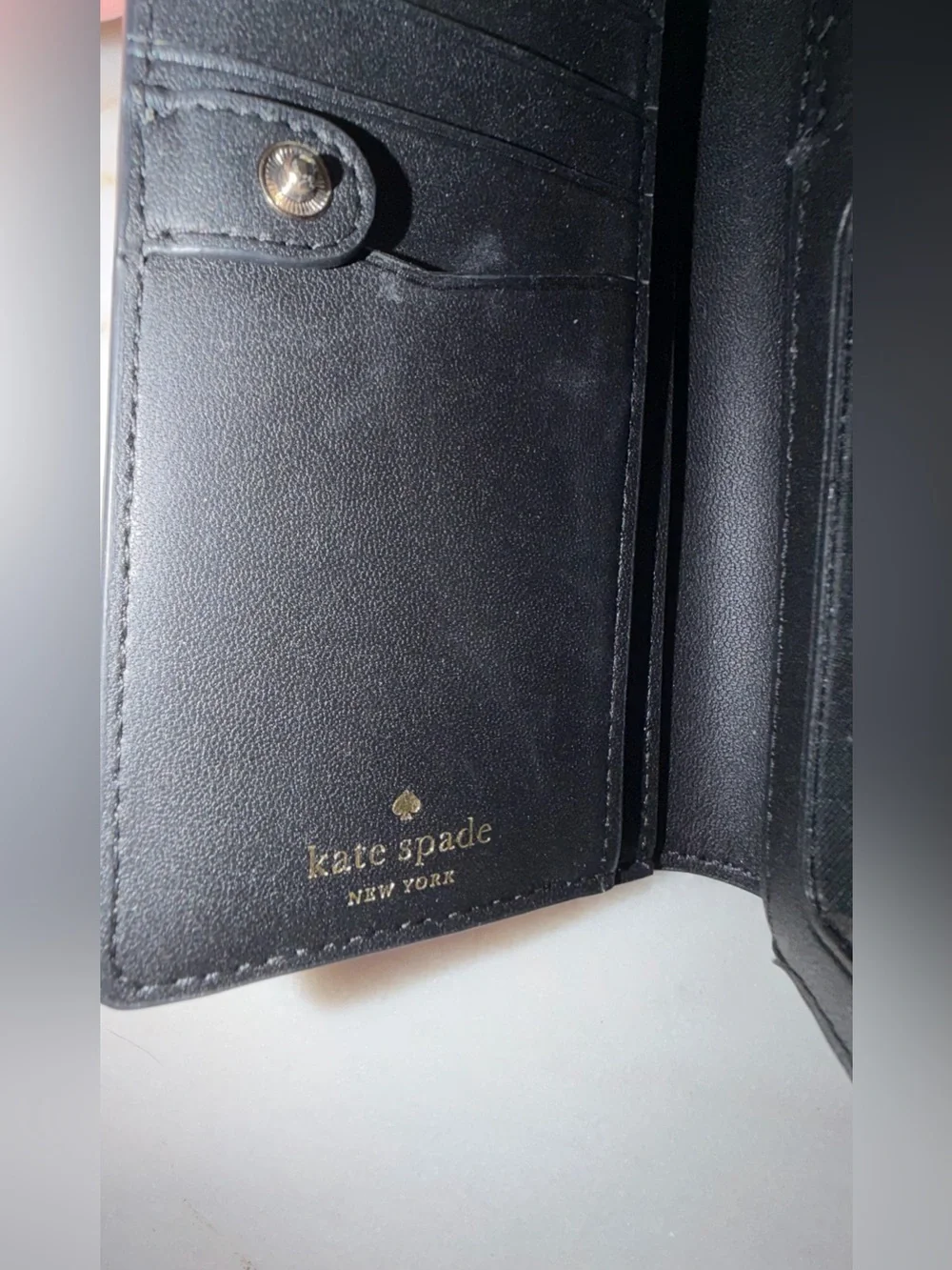 kate spade Black Saffiano Leather Card & Key Holder with Gold Logo